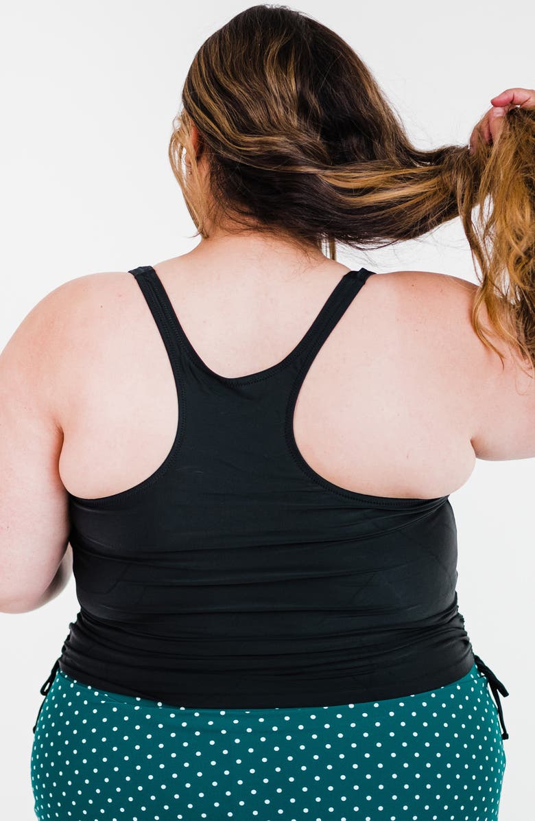 Calypsa Plus Size Maya Tankini Swim Top With Built-in Bra and High Waisted Long Bike Swim Shorts, Alternate, color, Black