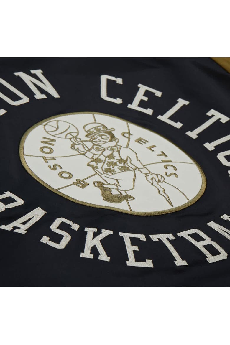Men's Mitchell & Ness Olive/Black Boston Celtics Clutch Satin Raglan Full-Snap Jacket, Alternate, color, Olive
