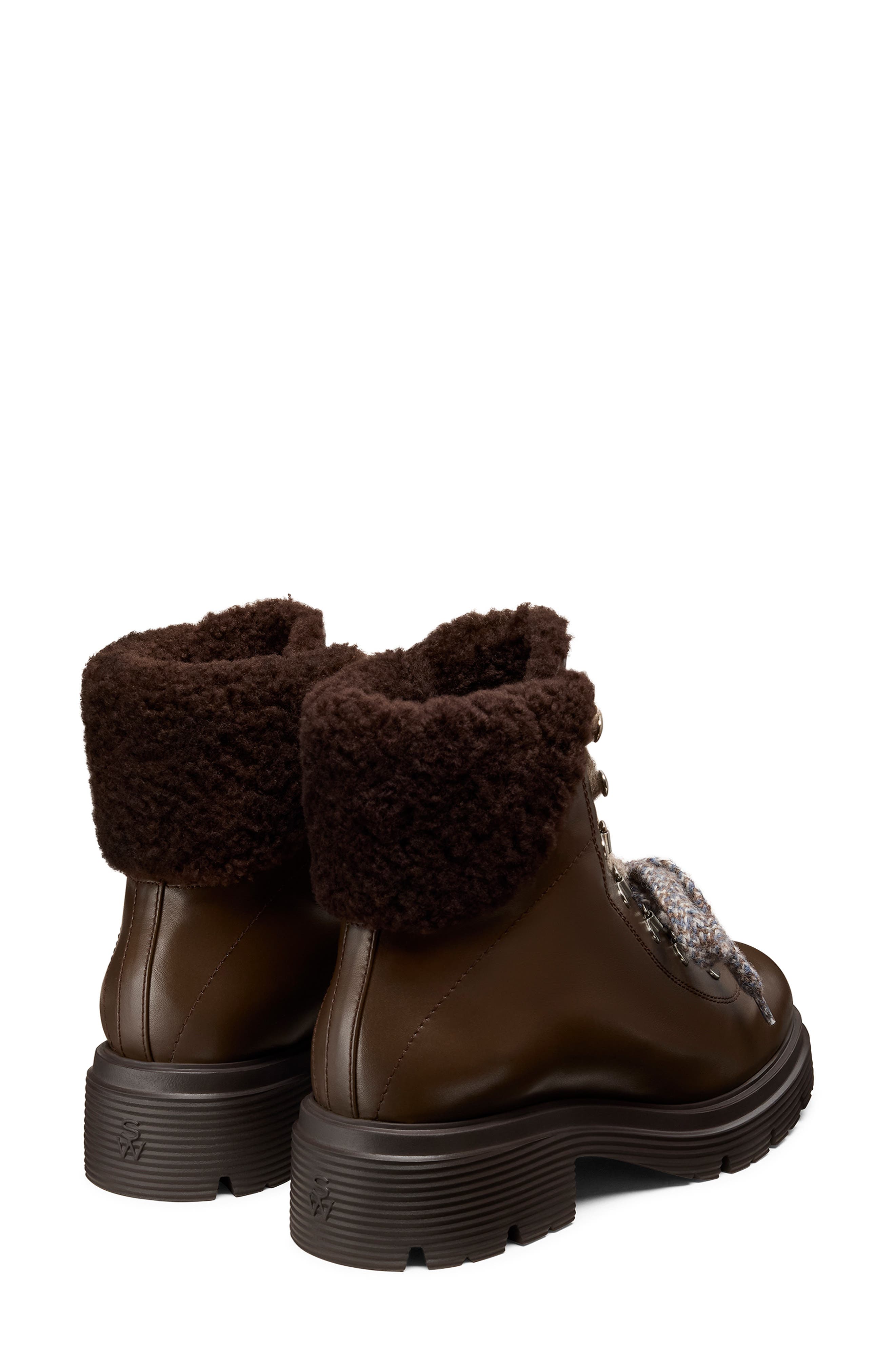Stuart Weitzman Hudson Lite Genuine Shearling Lined Lace-Up Bootie, Alternate, color, Walnut