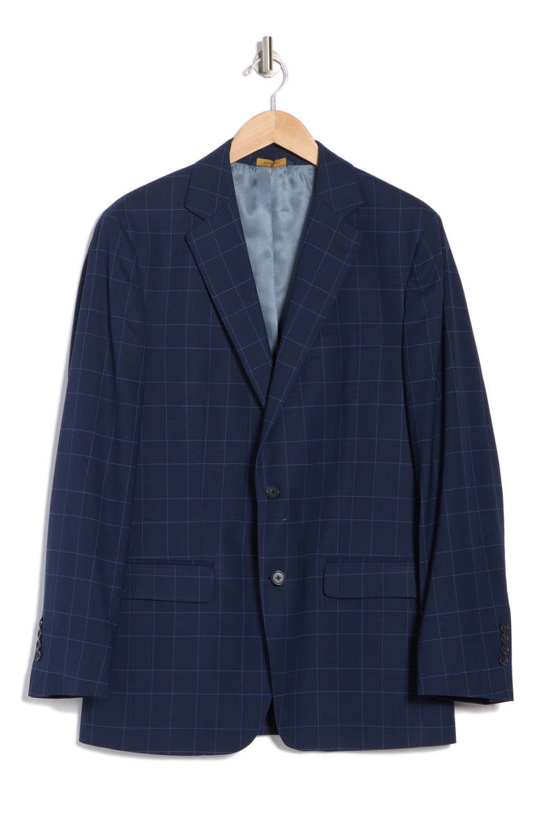 Explorer Collection Windowpane Check Water Repellent Wool Sport Coat, Alternate, color, NAVY CHECK