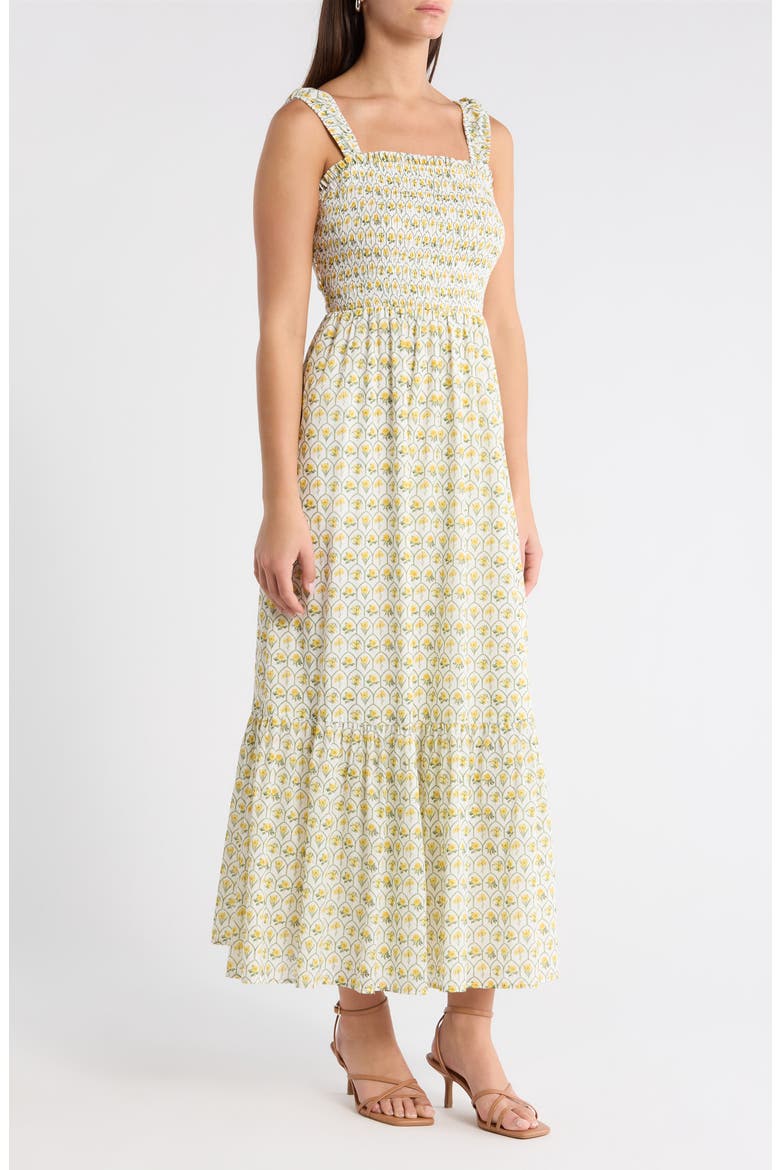 Vemmy Abstract Tayla Smocked Maxi Dress, Alternate, color, WHITE-YELLOW