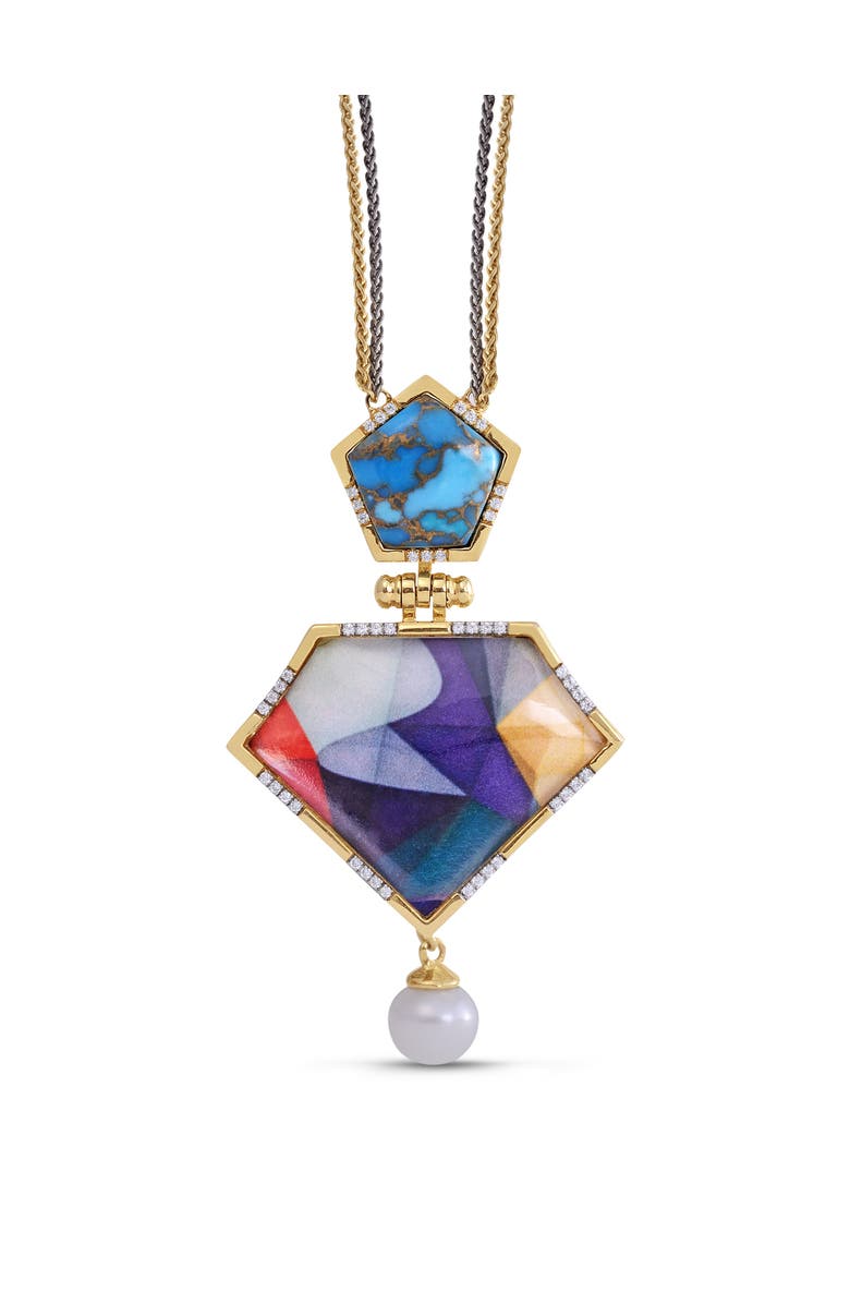 LuvMyJewelry Free Spirit Design Turquoise Gemstone Diamond Pearl Yellow Gold Plated Silver Necklace, Main, color,