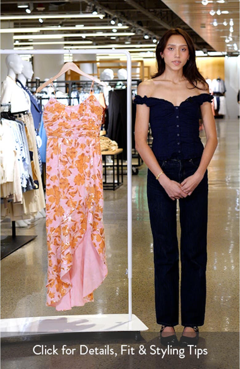 Ruched Bodice Ruffle Sequin Maxi Dress, sales video thumbnail