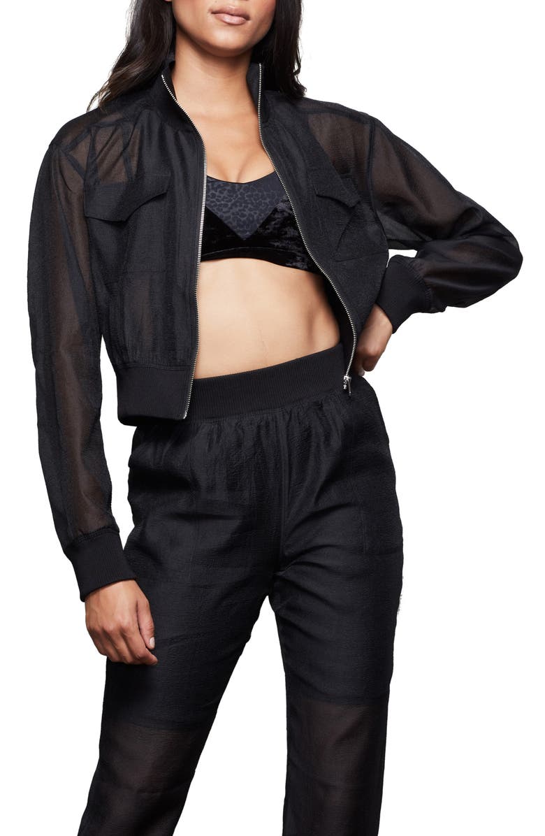 Good American Sheer Crop Bomber Jacket, Main, color,