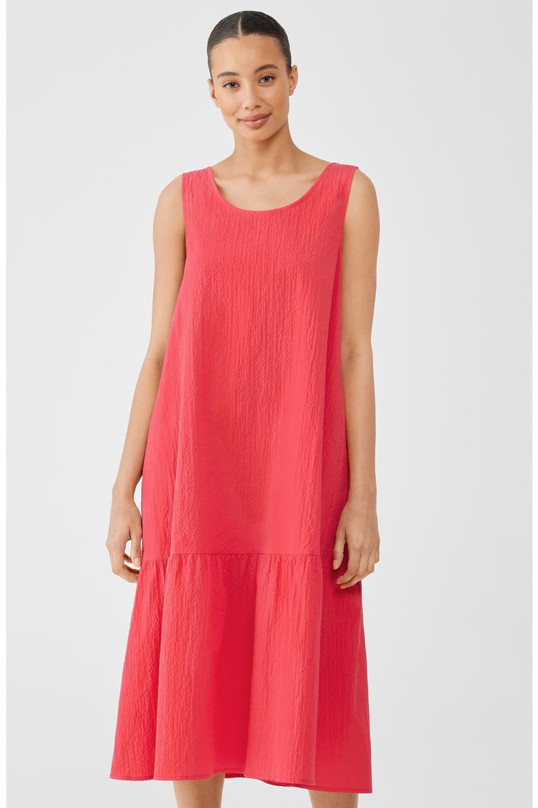 Eileen Fisher Pucker Stretch Organic Cotton Midi Dress (Women)