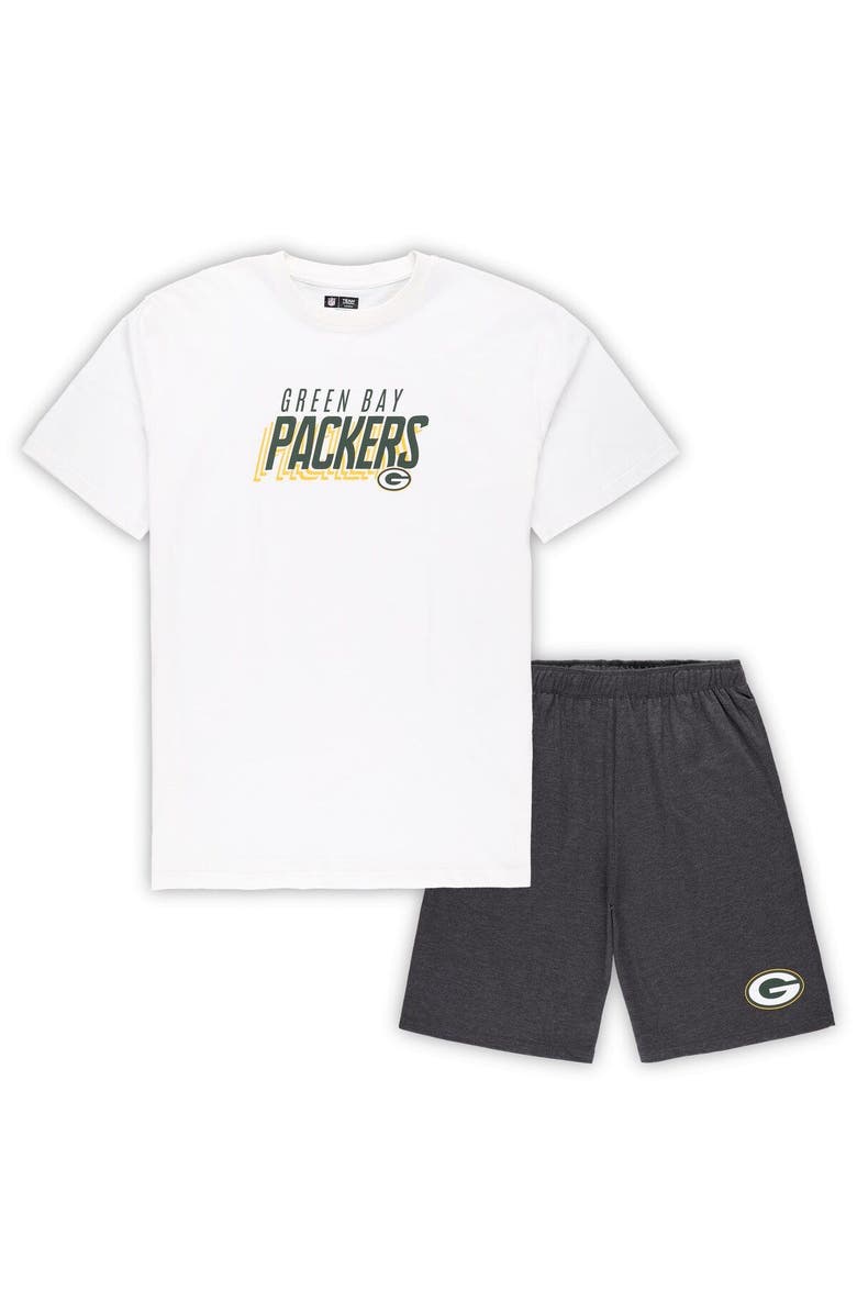 CONCEPTS SPORT Men's Concepts Sport White/Charcoal Green Bay Packers Big & Tall T-Shirt and Shorts Set, Alternate, color, White