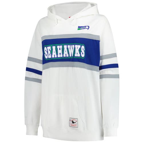 Mitchell & Ness White Seattle Seahawks Plus Size Head Coach Throwback Pullover Hoodie In White