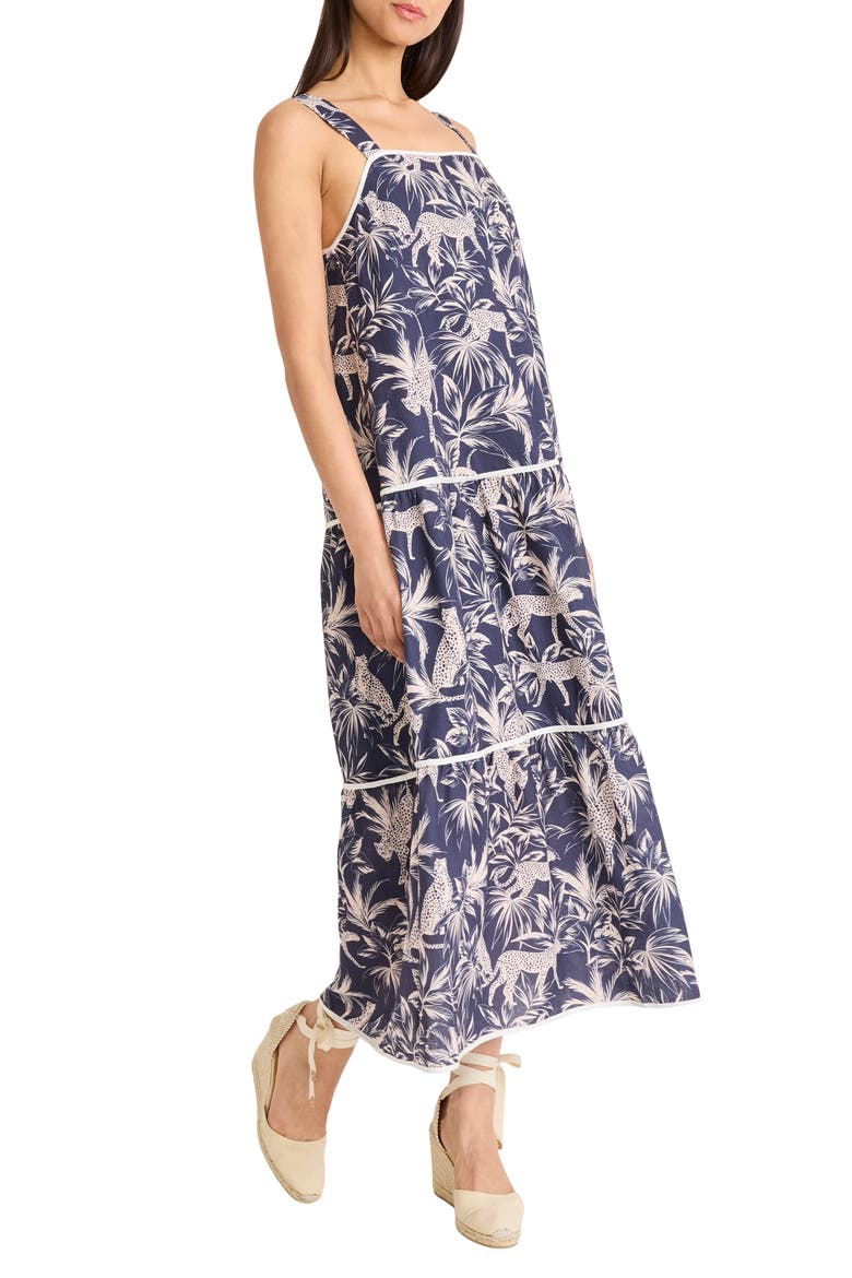 Square Neck Midi Sundress, Alternate, color, NAVY/ CREAM