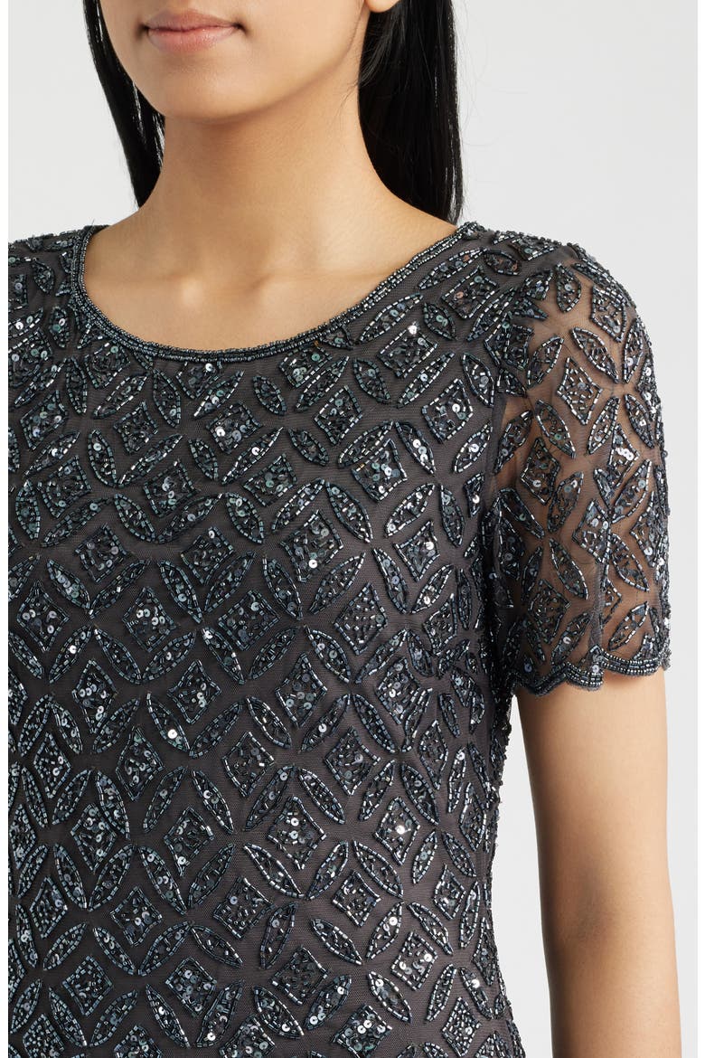 Beaded Midi Cocktail Dress, Alternate, color, SLATE 421