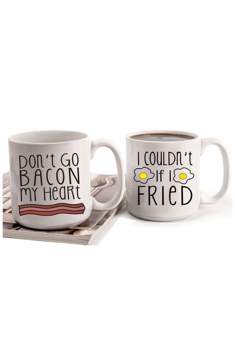 'Bacon & Eggs' Ceramic Coffee Mugs, Alternate, color, WHITE