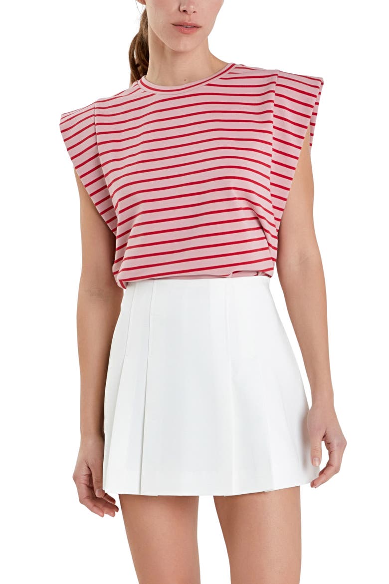 Stripe Extended Shoulder T-Shirt, Alternate, color, PINK/ RED