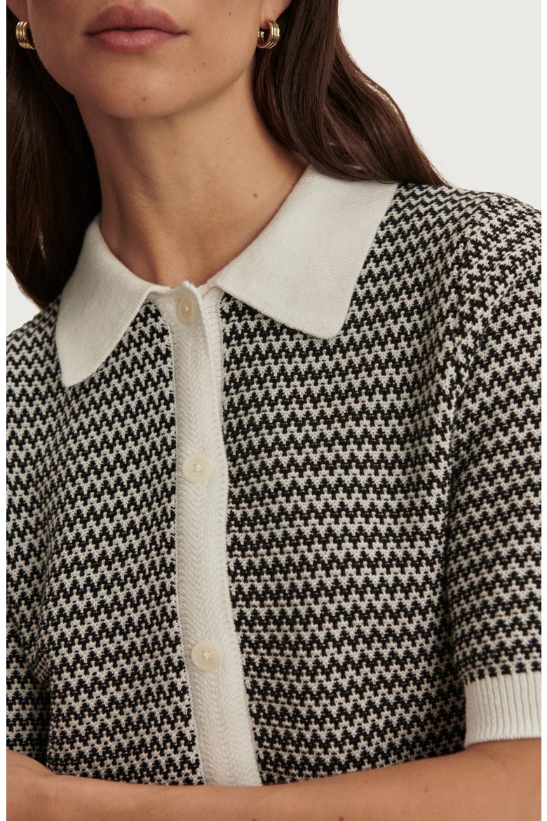 Gaelle Polo Cardigan, Alternate, color, SNOW WHITE / BLACK