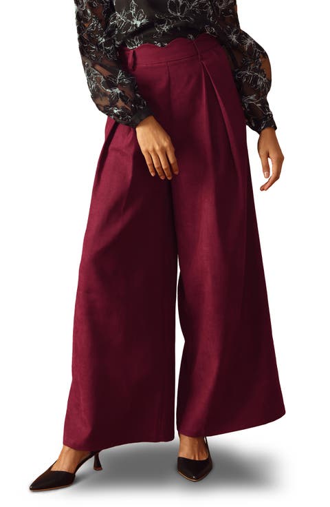 Scalloped Waist Wide Leg Pants