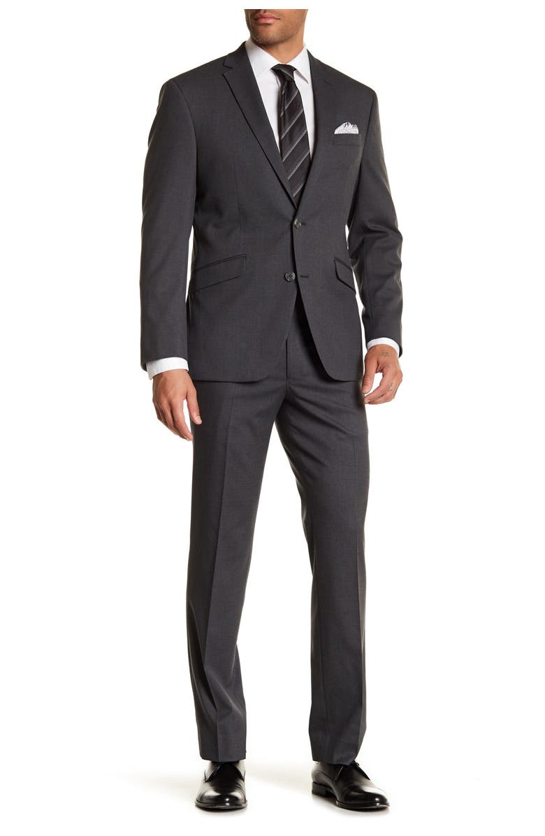 Reaction Kenneth Cole Gray Check Two Button Notch Lapel Performance Stretch Slim Fit Suit, Main, color, 