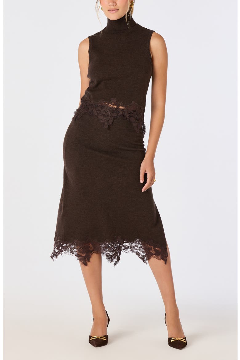 Nadine Lace Hem Midi Skirt, Alternate, color, BROWN