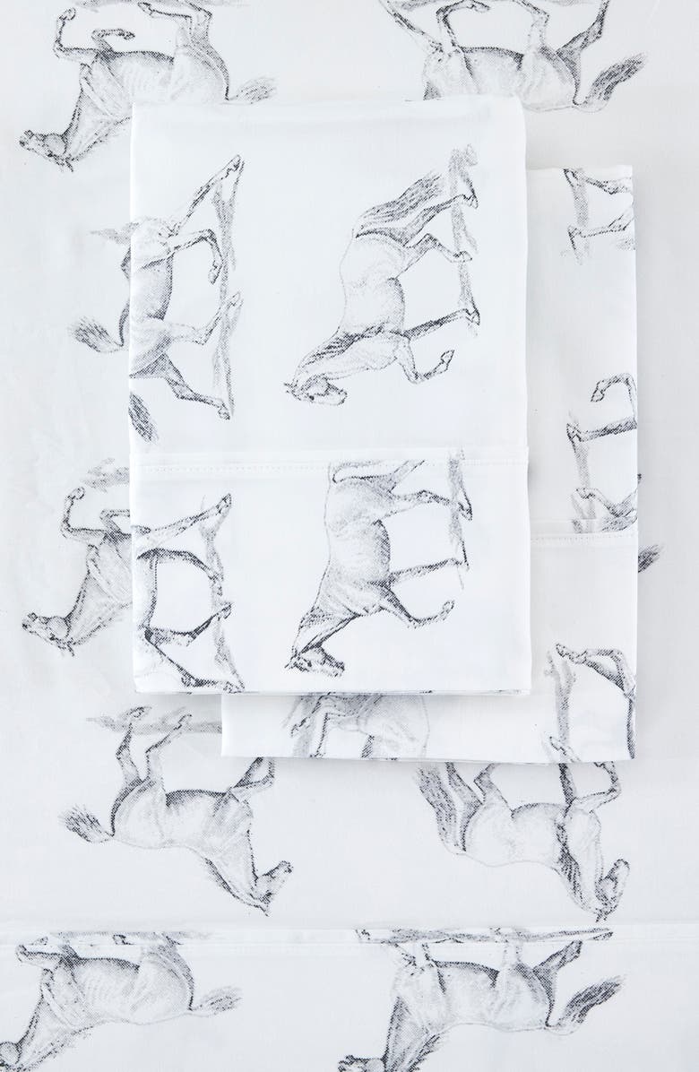 MELANGE HOME Horse Print 400 Thread Count Cotton Sheet Set, Alternate, color, Grey