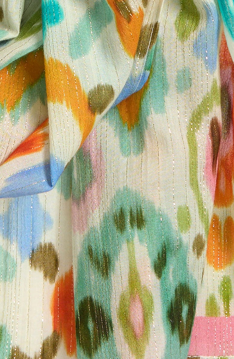 Echo Metallic Ikat Floral Scarf, Alternate, color, Cream