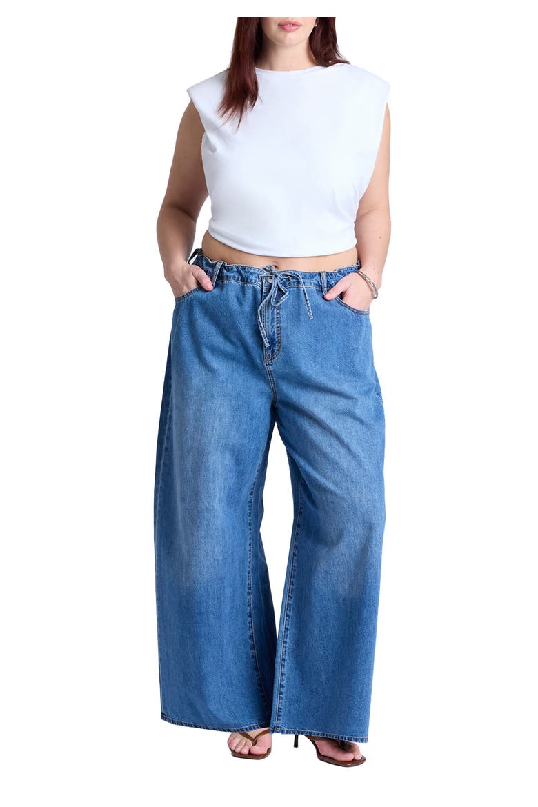 Lightweight Wide Leg Drawstring Waist Jean (plus), Main, color, MEDIUM WASH