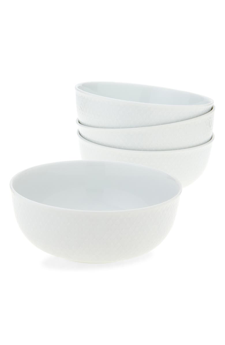 Lyngby Porcelaen Rhombe Set of 4 Bowls, Main, color, White