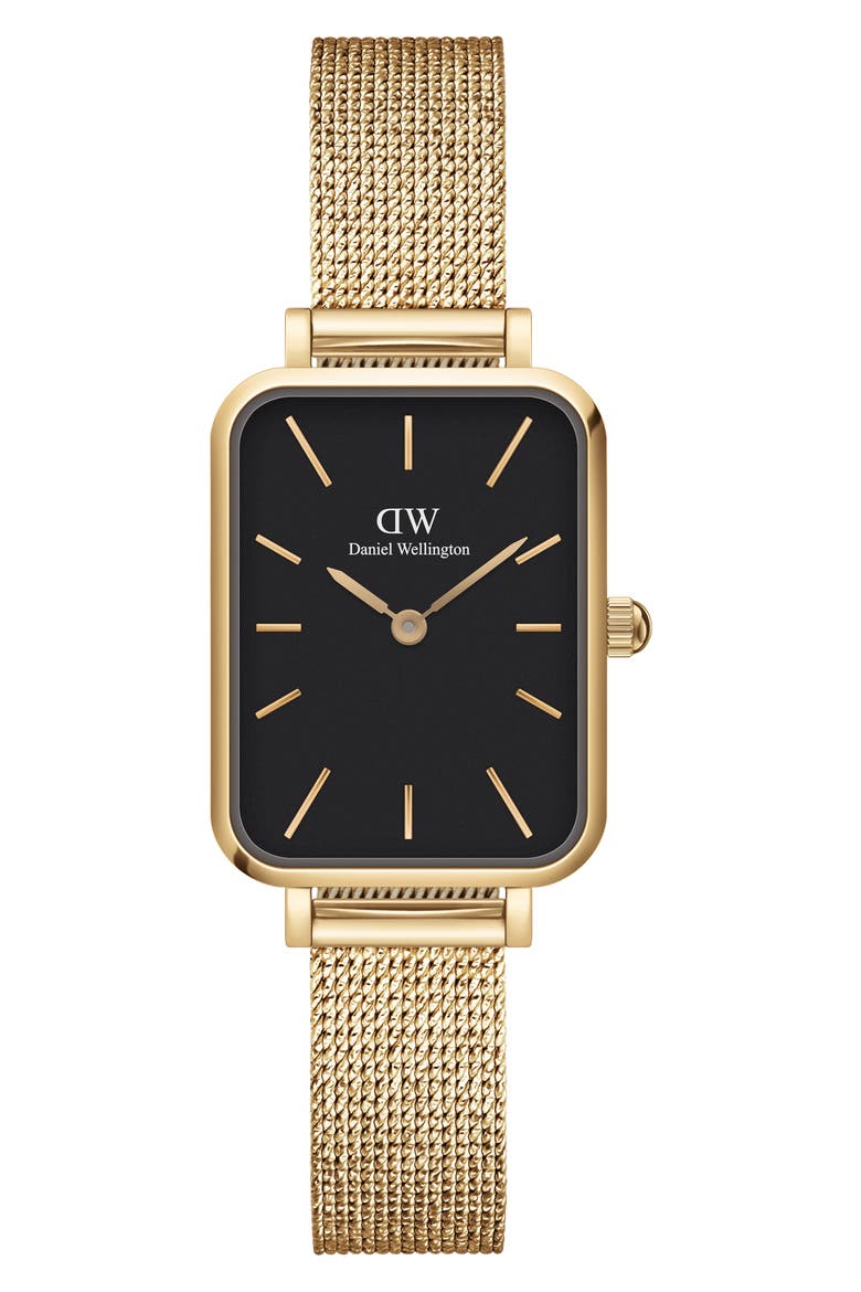 Quadro Pressed Evergold Mesh Bracelet Watch, 20mm x 26mm, Main, color, GOLD/BLACK