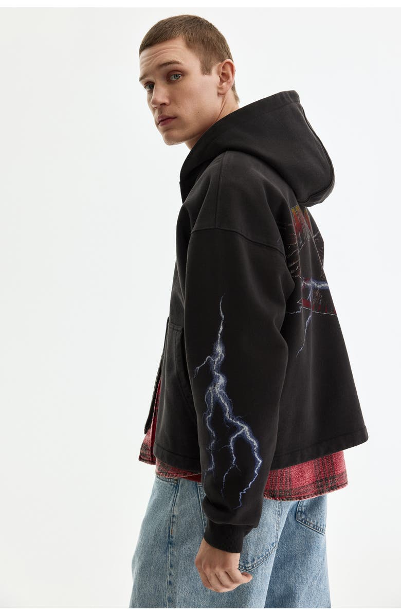 H&M Oversized Fit Boxy Zip-through Hoodie, Alternate, color, Black/West Coast