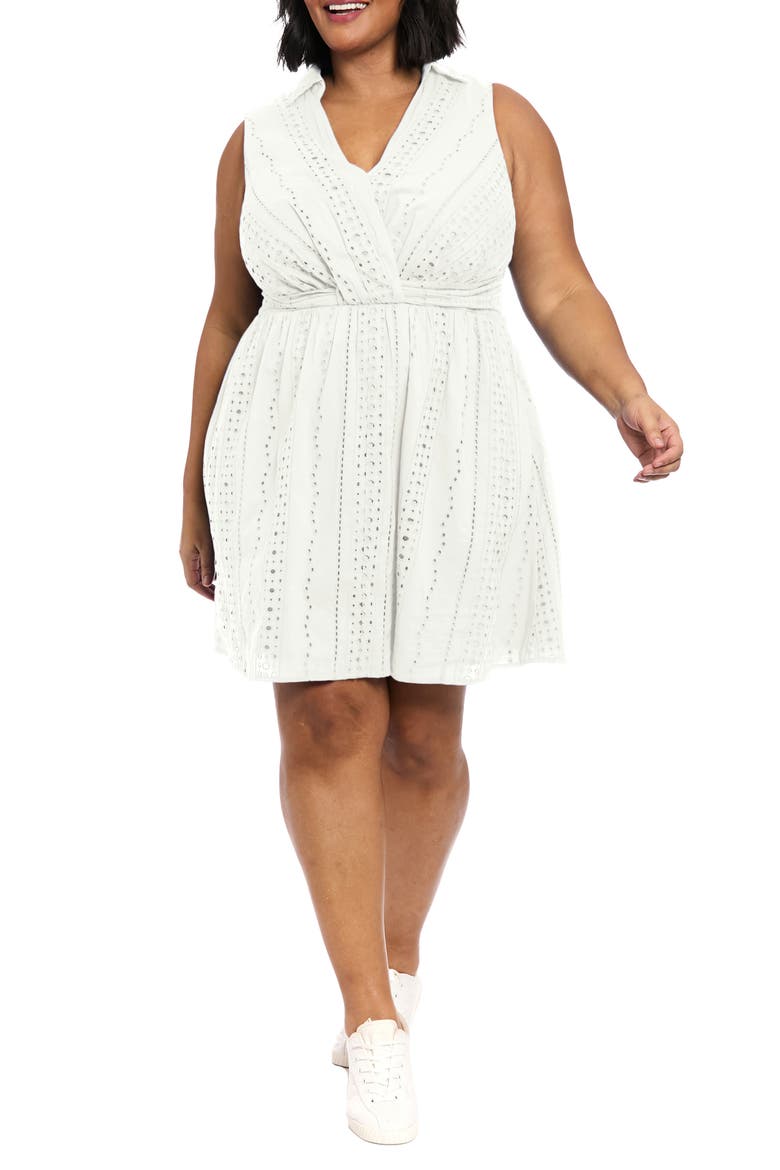 Front Twist Cotton Eyelet A-Line Dress, Main, color, WHITE