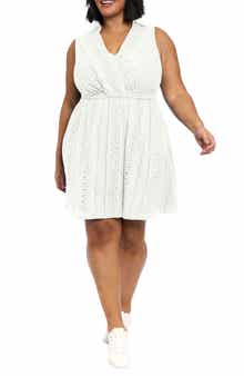 London Times Front Twist Cotton Eyelet A-Line Dress