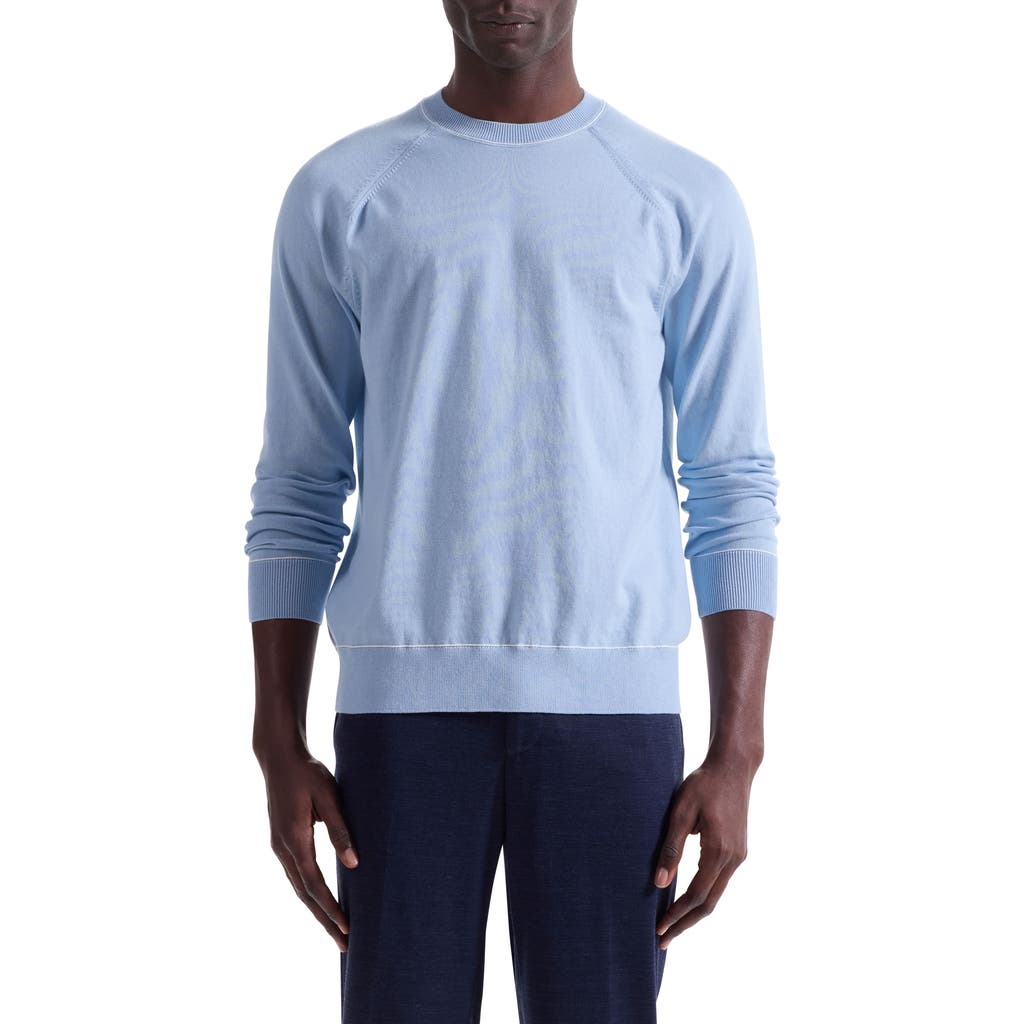 Bugatchi Tipped Cotton Blend Crewneck Sweater In Blue