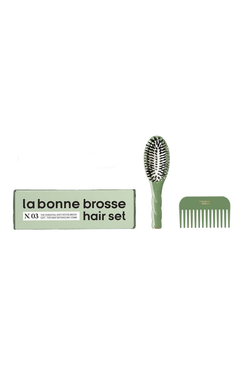 N.03 Essential Soft Petite Brush & Mini Comb Set, Main, color, GREEN
