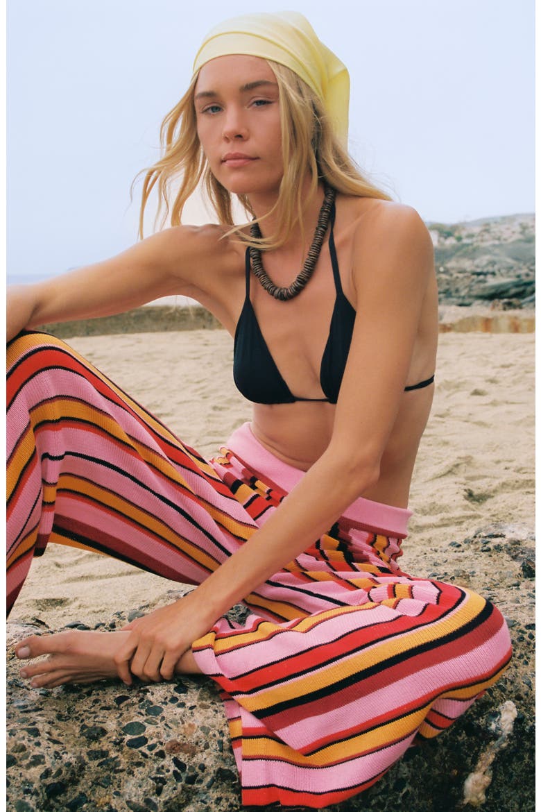 Motley Stripe Knit Flare Pants, Alternate, color, SUNKISSED ORANGE MULTI