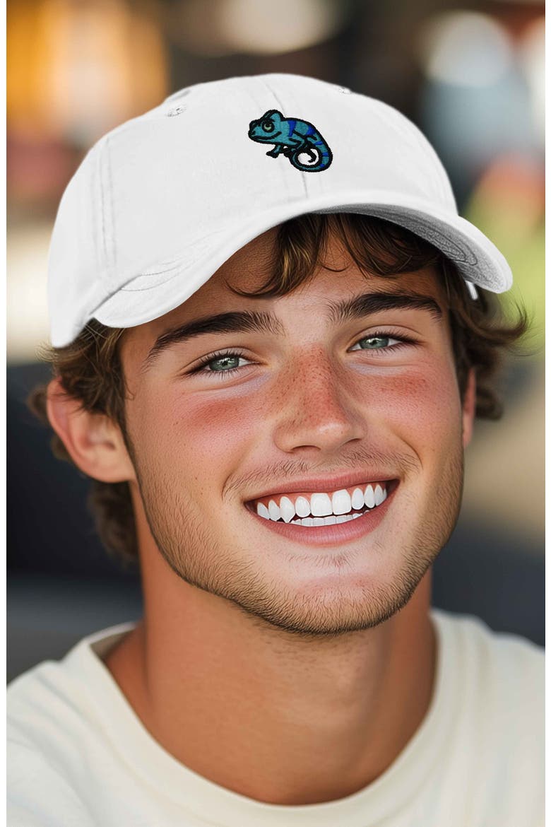 Chameleon Embroidered Dad Hat, Alternate, color, White