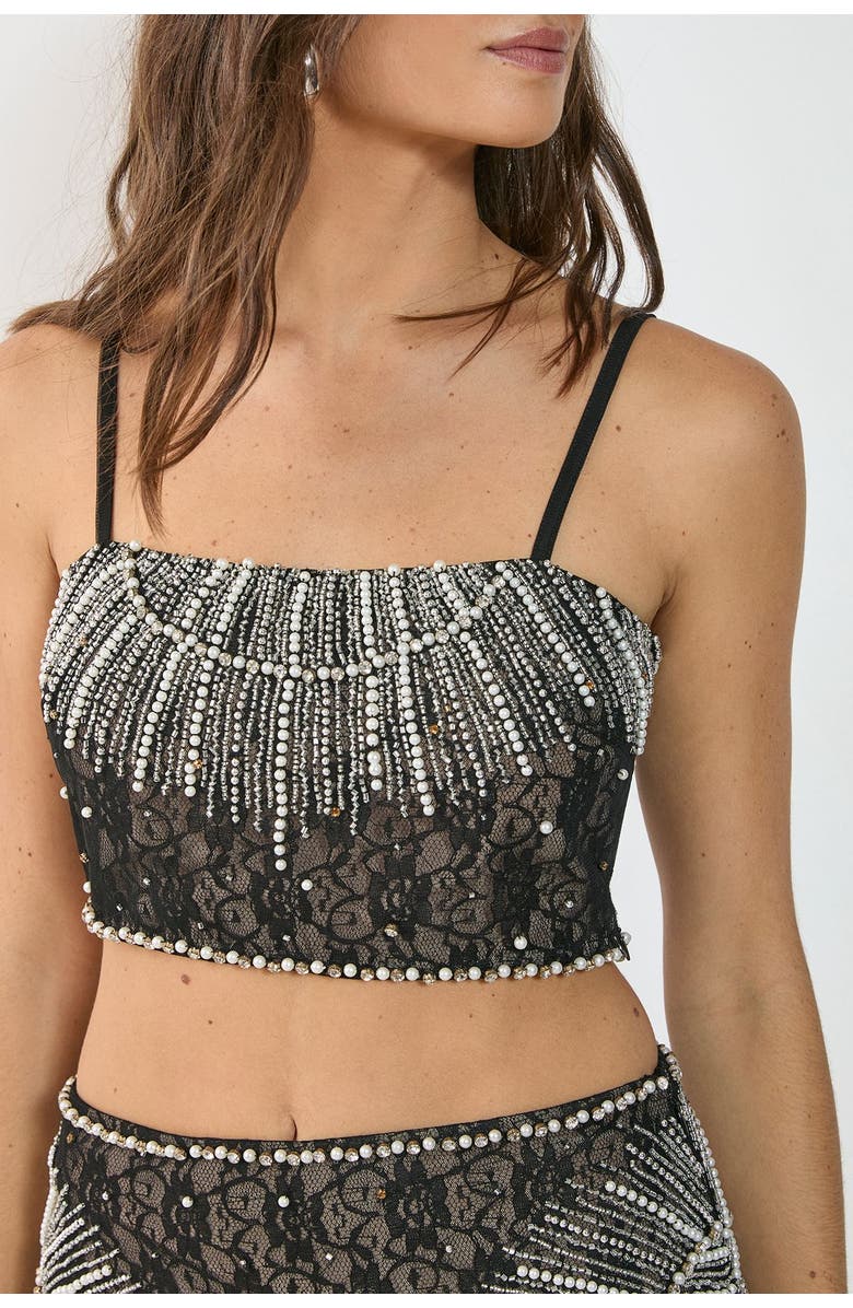NASTY GAL Lace Strappy Sequin Crop Top, Alternate, color, Black