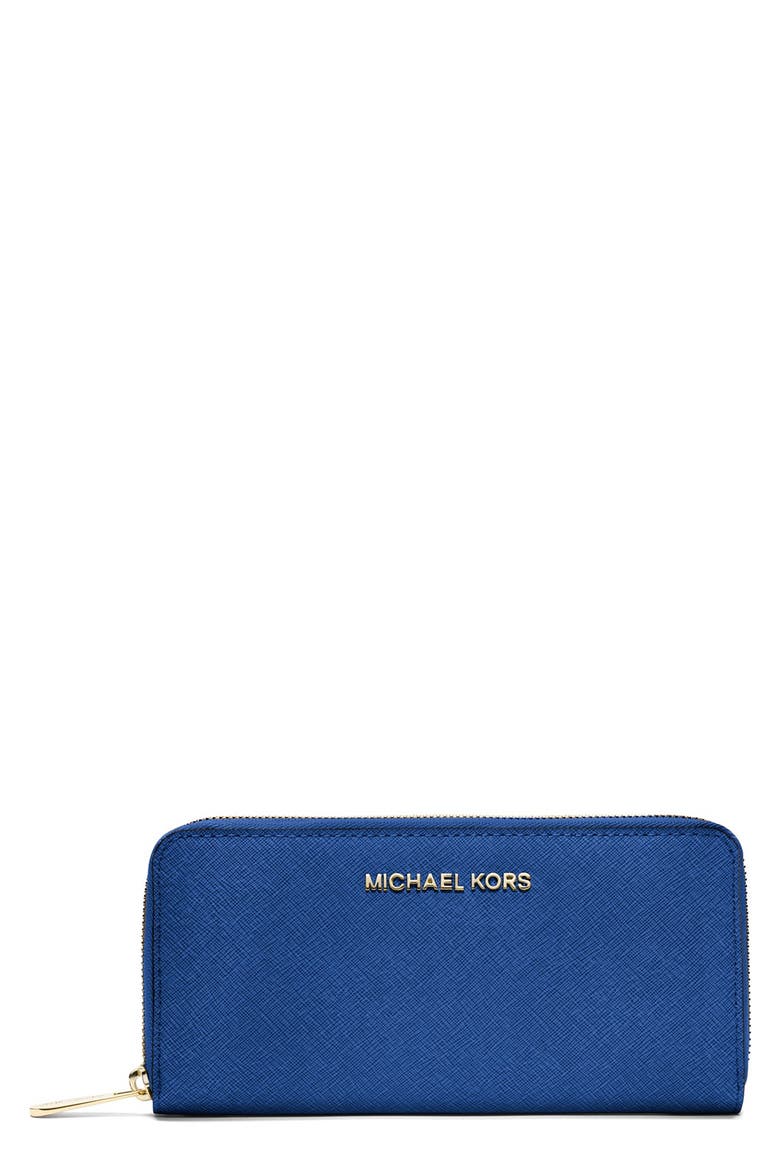 'Jet Set' Saffiano Zip Around Wallet, Main, color, SAPPHIRE
