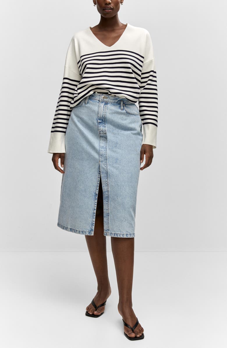 MANGO Stripe Oversize V-Neck Sweater, Alternate, color, 