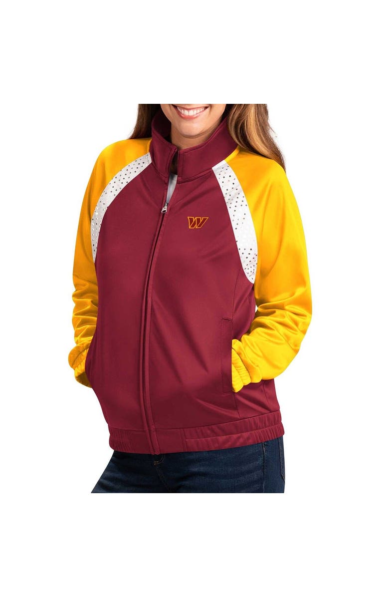 G-III 4HER BY CARL BANKS Women's G-III 4Her by Carl Banks Burgundy/Gold Washington Commanders Confetti Raglan Full-Zip Track Jacket, Alternate, color, 