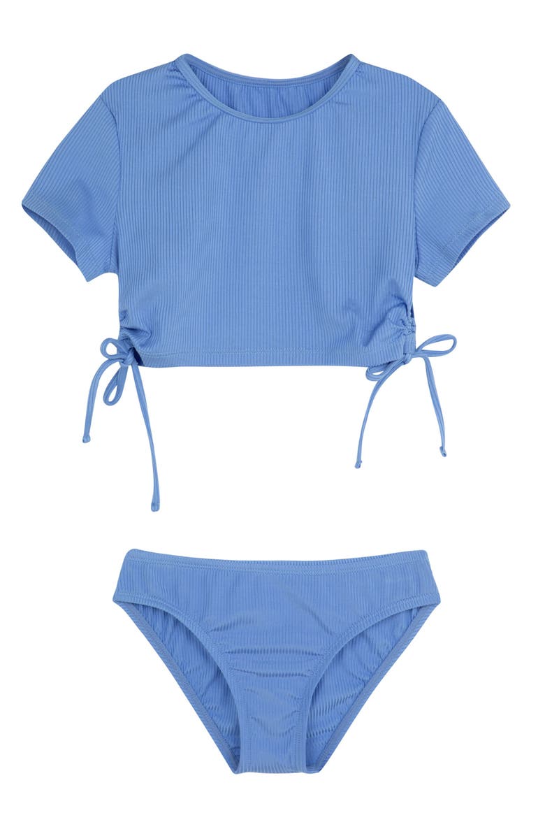 Gottex Kids Summer Rib Short Sleeve Side Tie Swim Set, Main, color, Blue