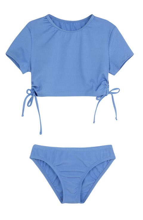 Summer Rib Short Sleeve Side Tie Swim Set