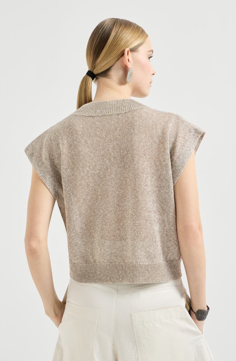 Brunello Cucinelli Linen and cotton Diamond yarn sweater, Alternate, color, Light Brown