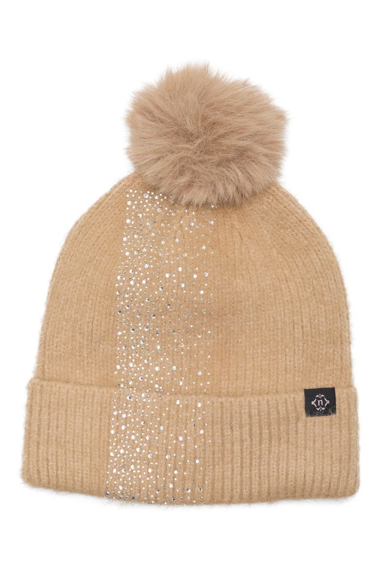 Embellished Faux Fur Pom Beanie, Main, color, TAUPE