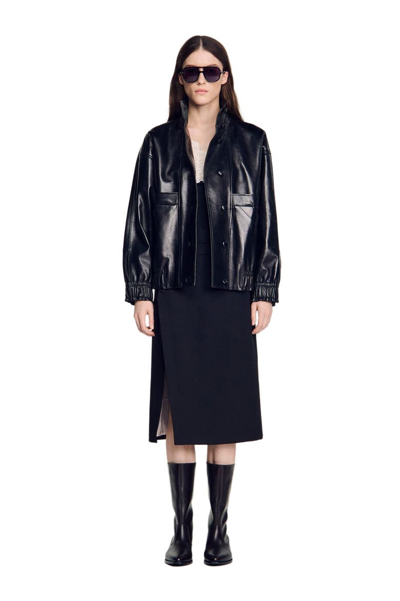 Oversized leather jacket, Alternate, color, Black
