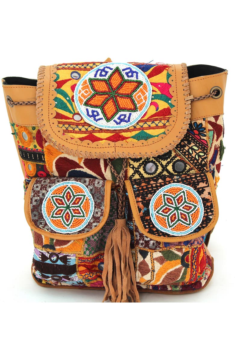 VINTAGE ADDICTION Embellished Leather Drawstring Backpack, Main, color,