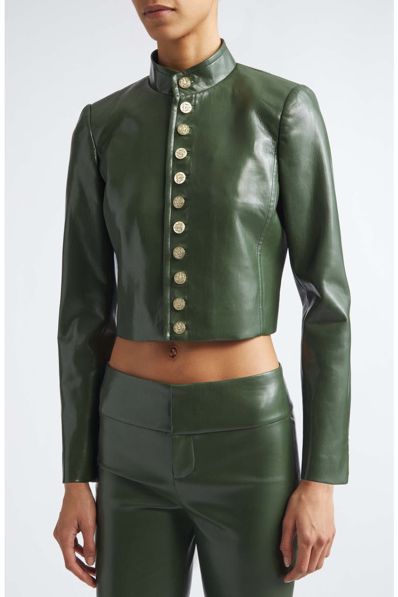 Emerson Faux Leather Crop Jacket, Alternate, color, DARK FERN