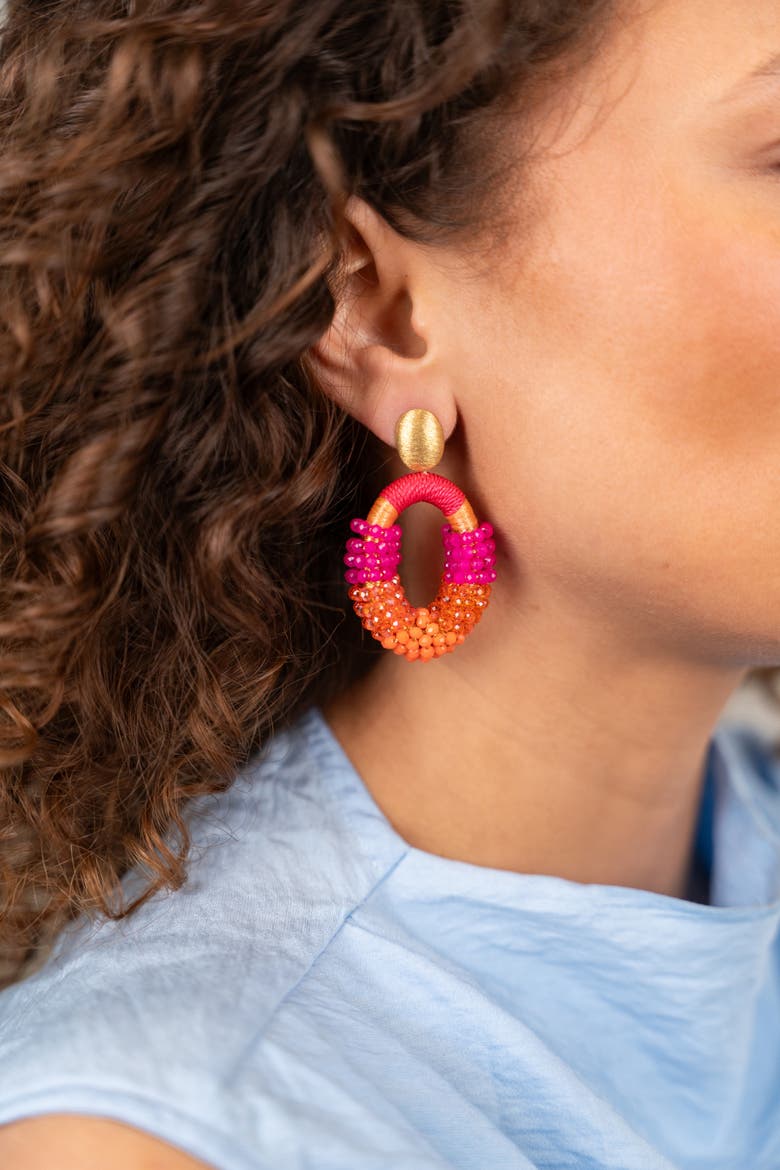 Glassberry Combi Oval Statement Earrings in Fuchsia & Orange, Alternate, color, Fuchsia, Orange