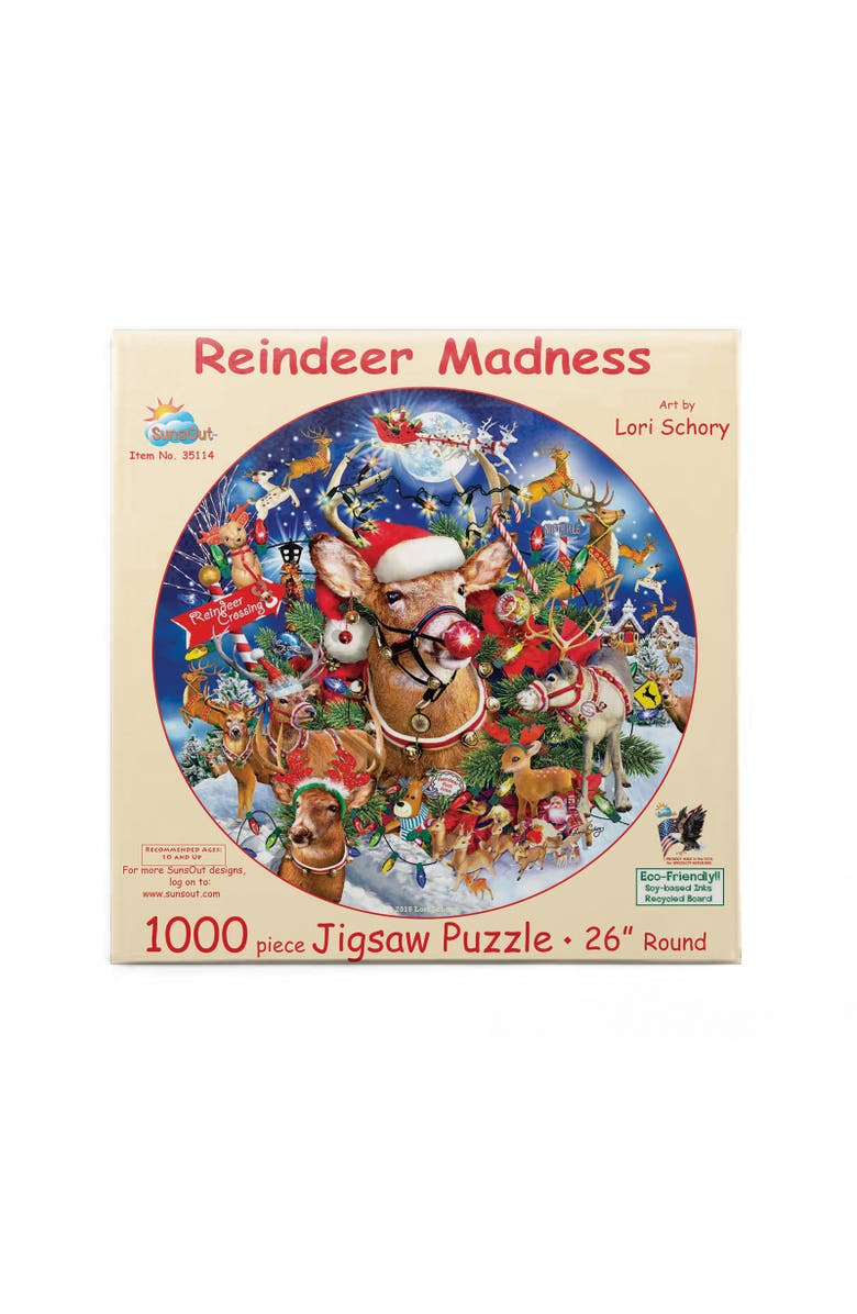 Sunsout Reindeer Madness 1000 piece Jigsaw Puzzle for Adults Round, Alternate, color, Multicolor