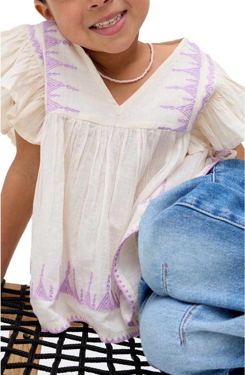 Raffya Kids Mariana Flutter Sleeve Embroidered Blouse, Alternate, color, Ecru