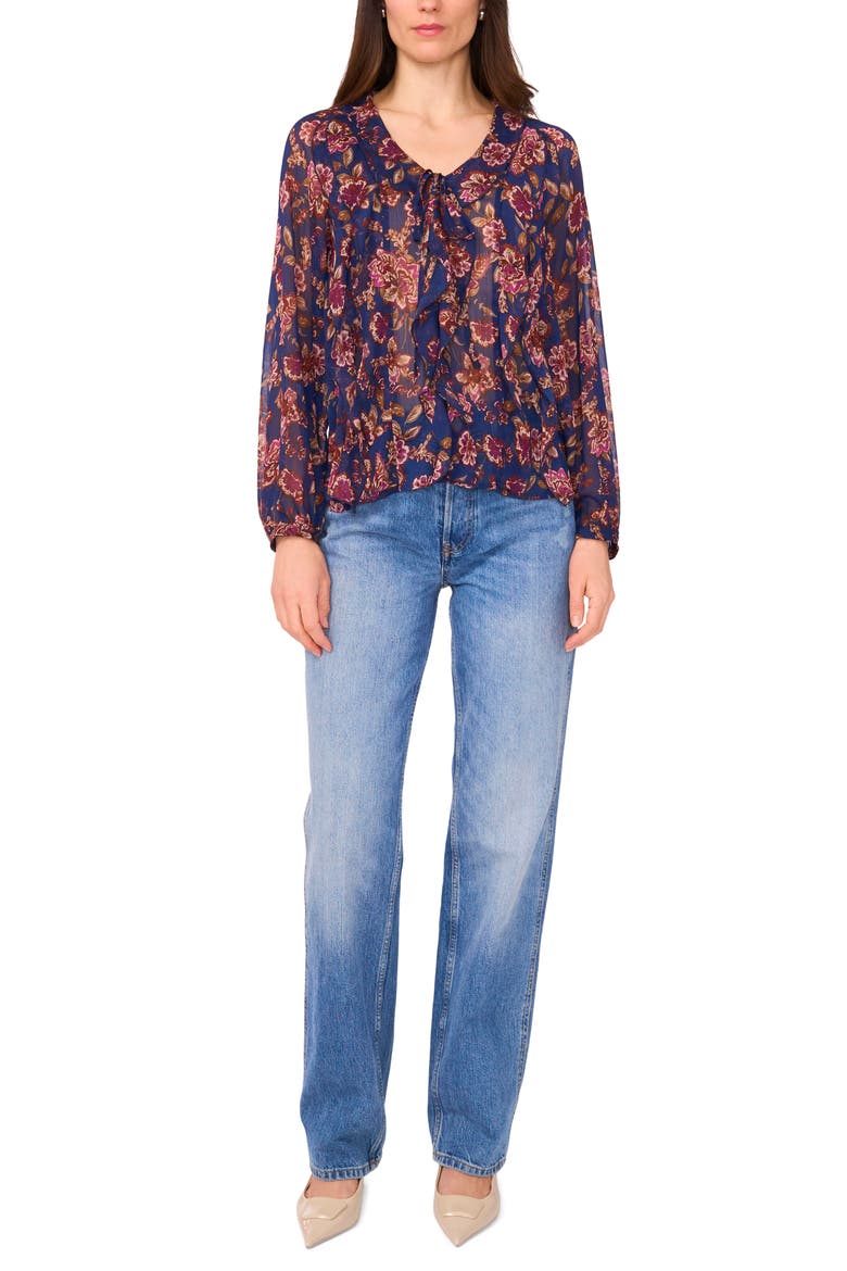 Floral Ruffle Detail Long Sleeve Top, Alternate, color, DEEP SKY