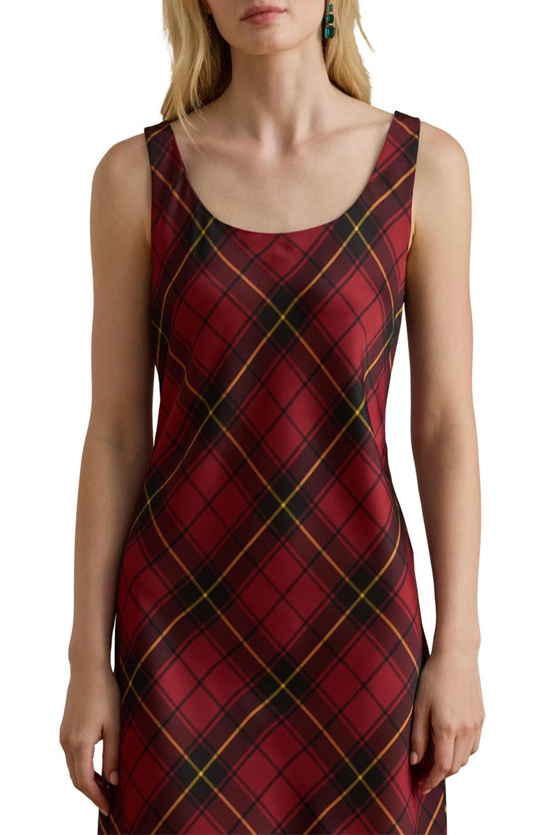 Lauren Ralph Lauren Plaid Satin Sleeveless Cocktail Dress, Alternate, color, Black/ Red
