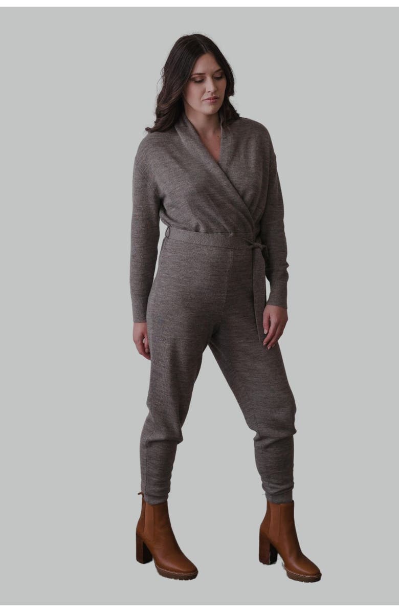 SSKEIN Wrap Neck Jumpsuit, Main, color, Grey Heather