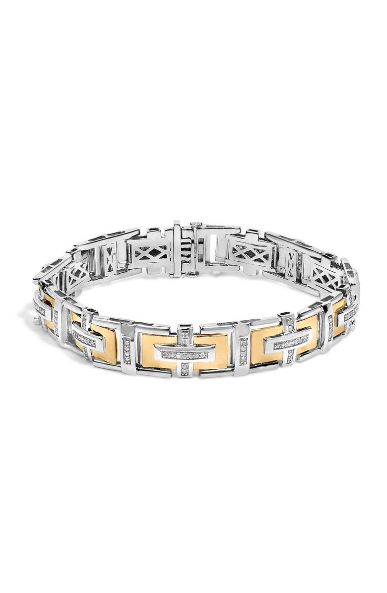 Haus of Brilliance Men's 10K Yellow Gold Plated Silver Diamond Accent Geometric Link Bracelet, Main, color, Silver