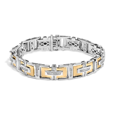 Men's 10K Yellow Gold Plated Silver Diamond Accent Geometric Link Bracelet